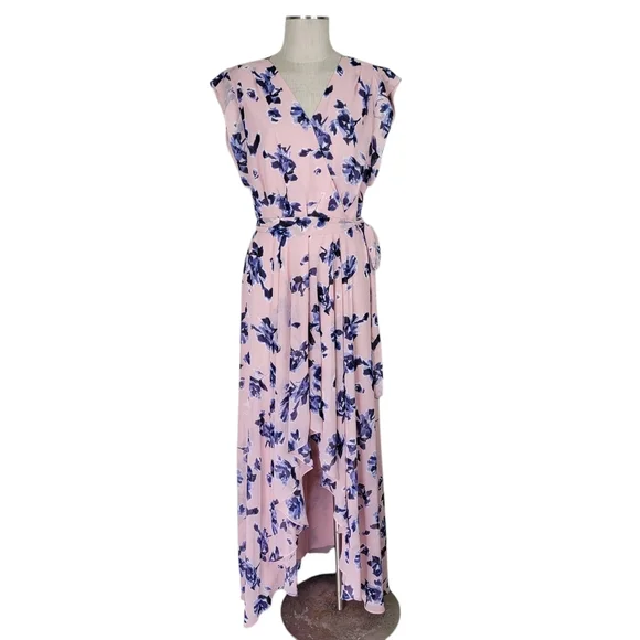 knee length dresses for ladies Ivory And Mauve Floral Maxi Dress With Long Sleeves main image 1